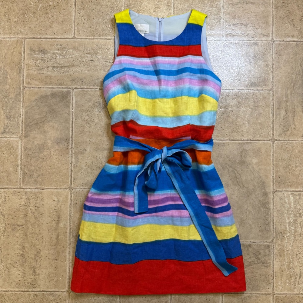 Donna Morgan summer multicolor striped linen midi dress size 8